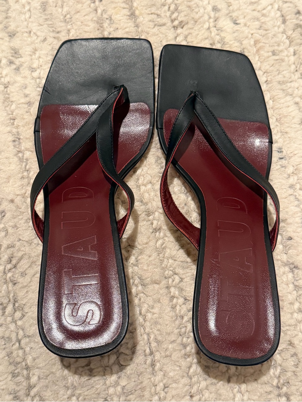 STAUD Freja Kitten Heel Thong Sandals Black Leather EU 39 US 9